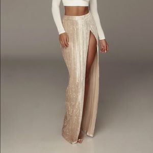 champagne krisana velvet high slit skirt
